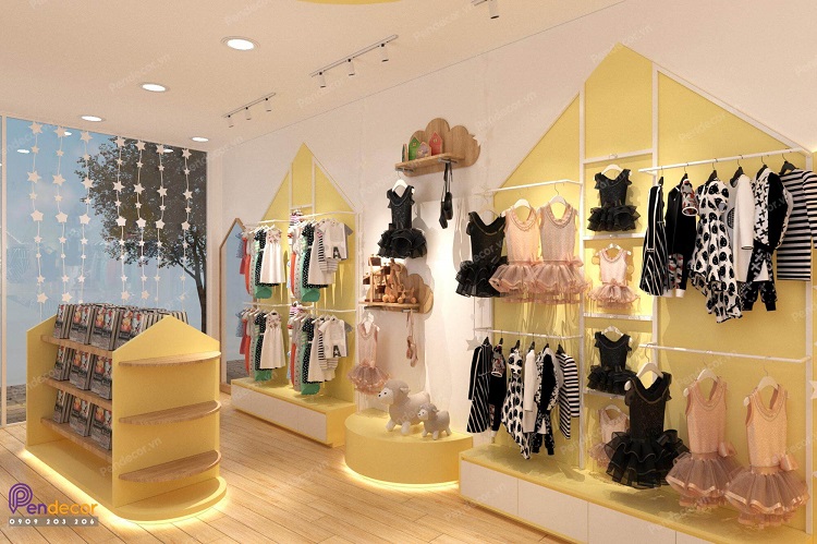 Phụ kiện trang trí shop quần áo trẻ em đóng vai trò quan trọng khi thiết kế