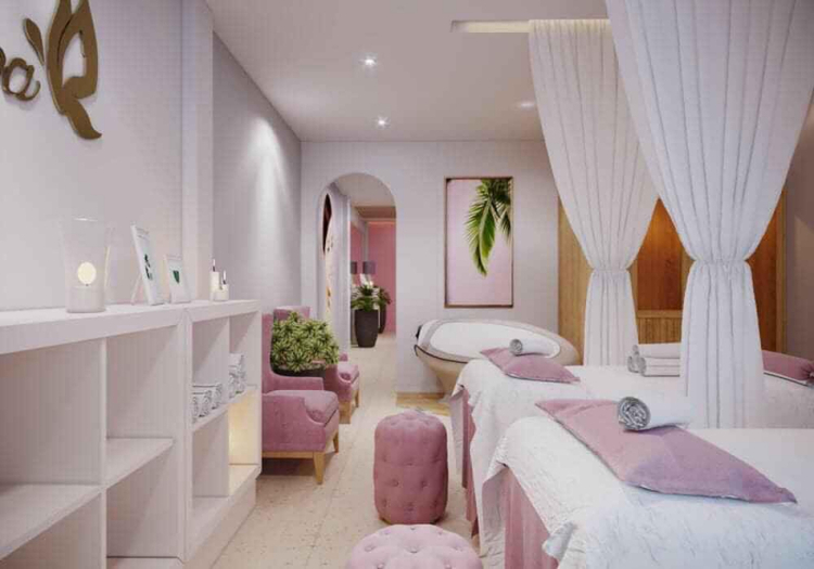 Spa được thiết kế với tông màu hồng lãng mạn