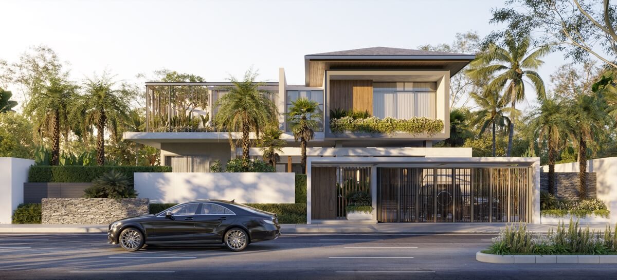 Biệt thự mặt tiền 12m phong cách xanh