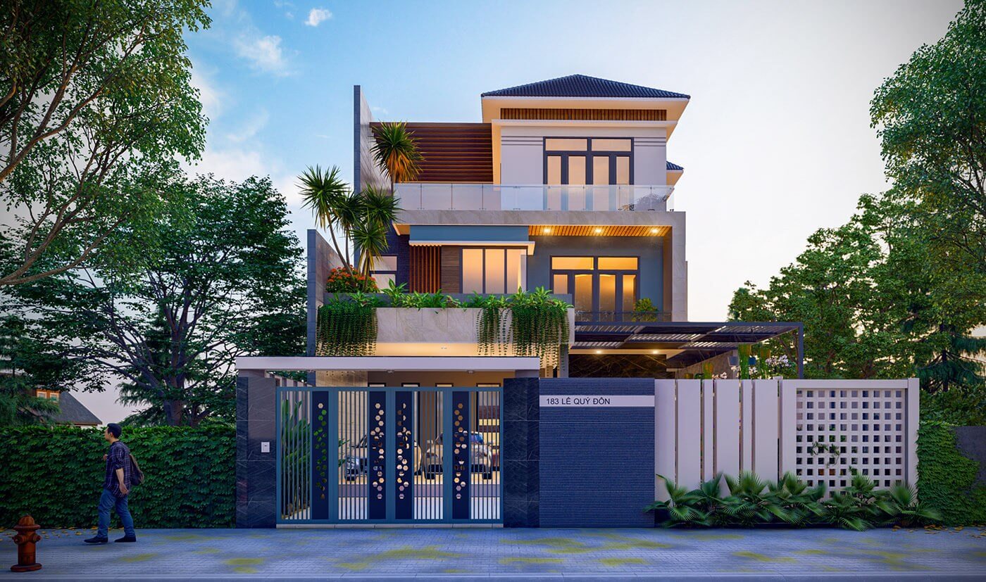 Thiết kế mặt tiền biệt thự phong cách hiện đại