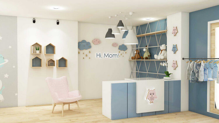 thiết kế cửa hàng sữa bỉm Pendecor