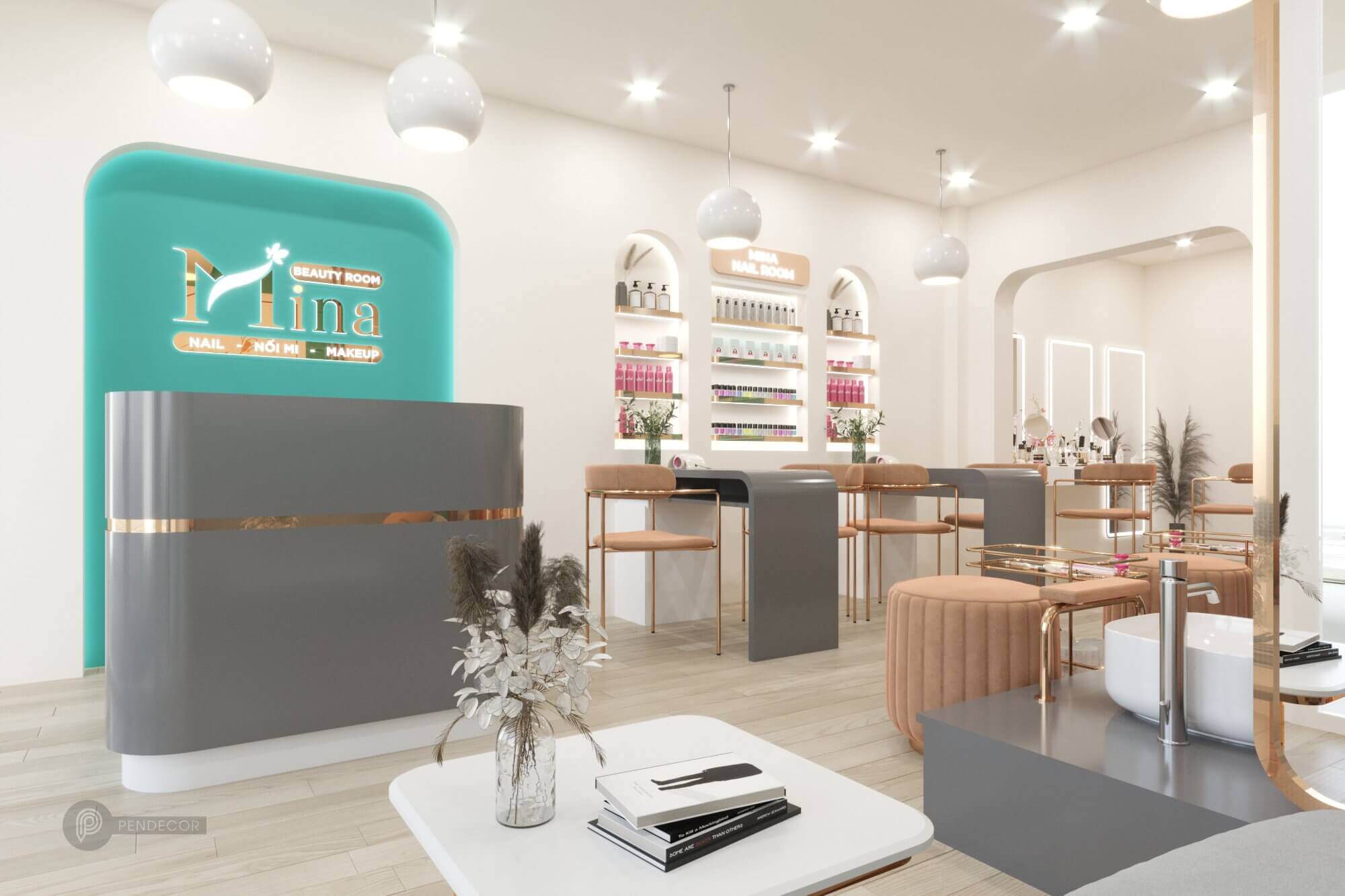 thiết kế tiệm tóc và nail Pendecor