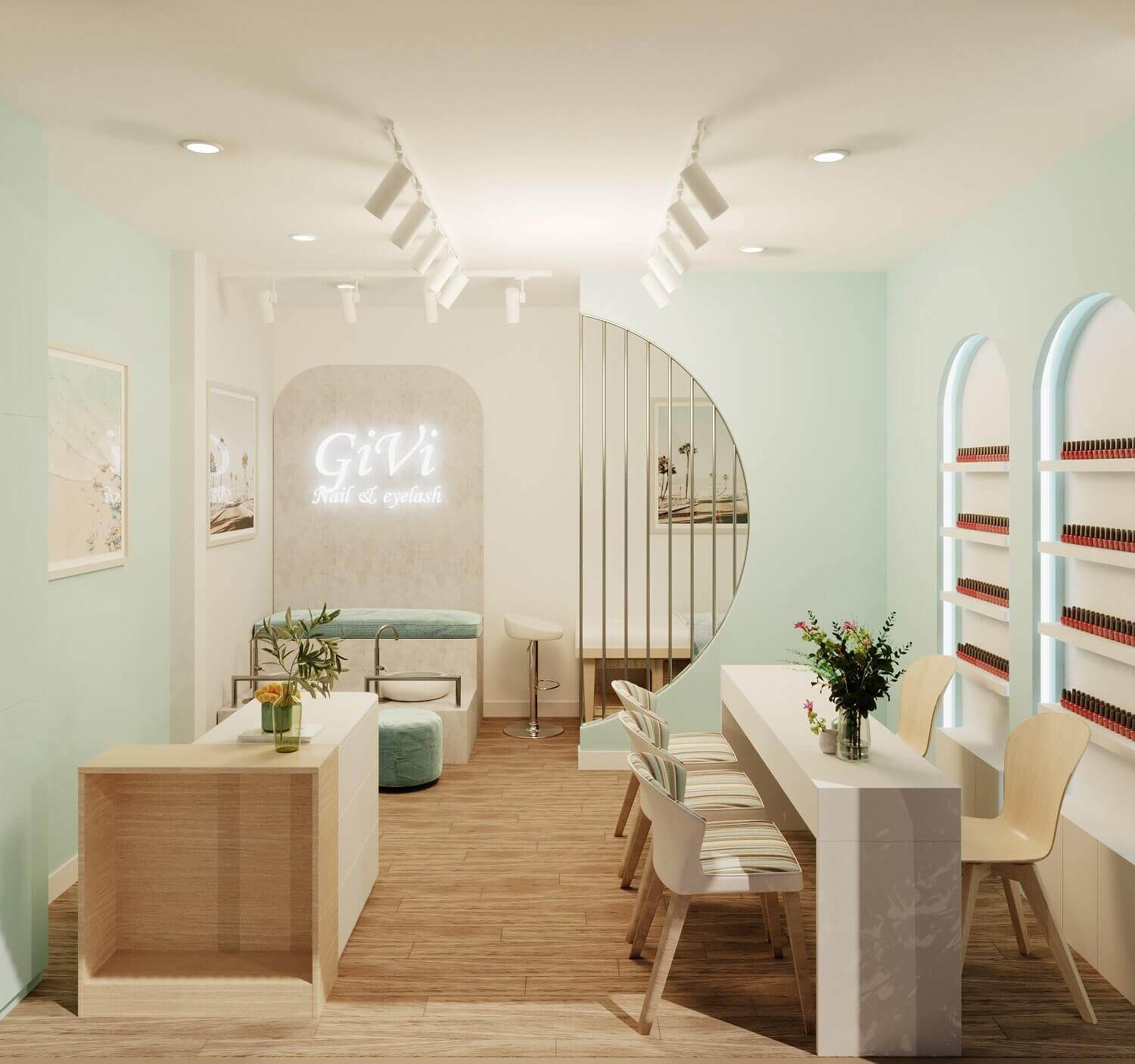 mẫu tiệm nail nhỏ đẹp Pendecor