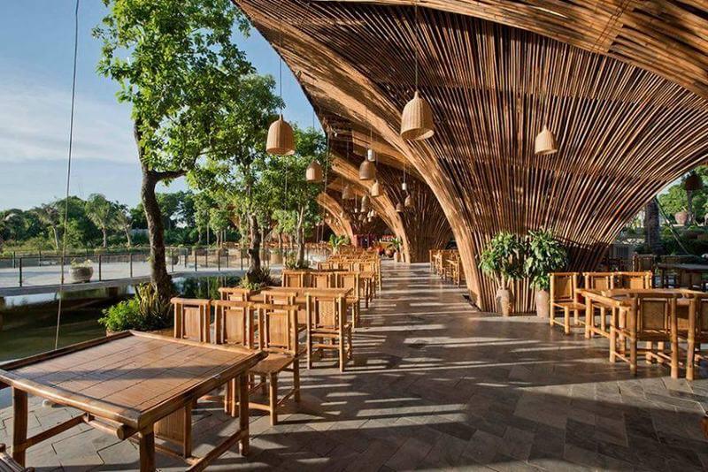 thiết kế quán ăn bằng tre Pendecor