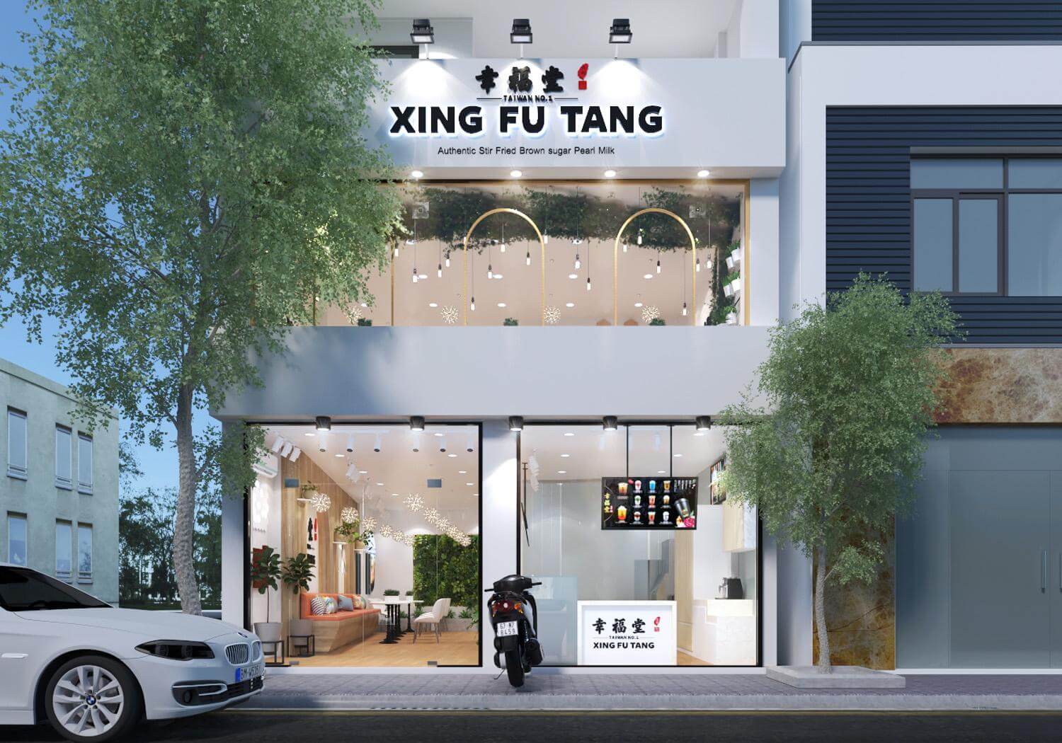 thiết kế quán trà sữa 2 tầng Pendecor