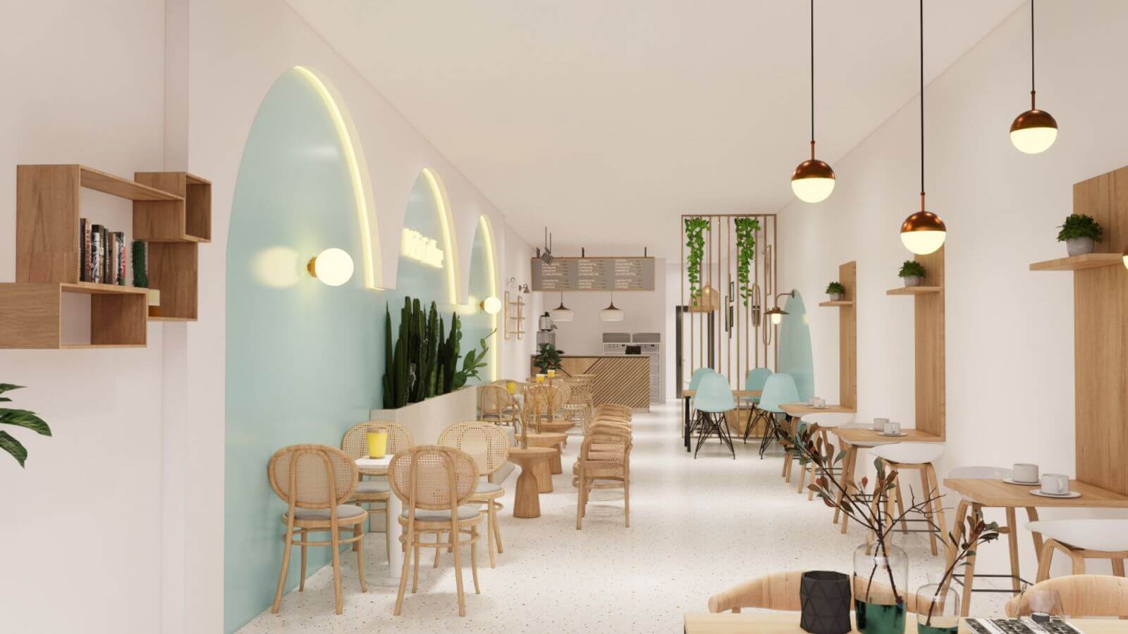 bản thiết kế quán trà sữa Pendecor