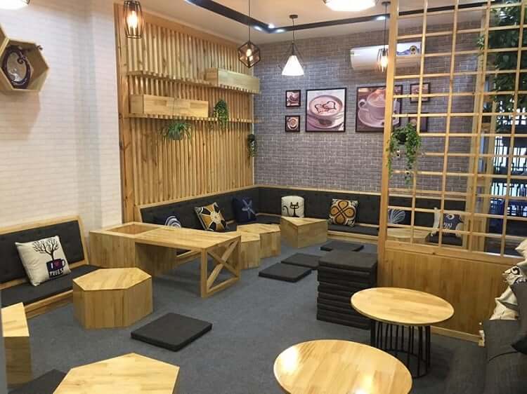 trang trí quán trà sữa ngồi bệt