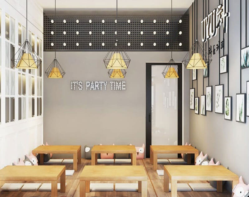 cách trang trí quán trà sữa ngồi bệt Pendecor
