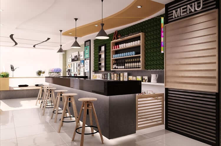 thiết kế quầy bar trà sữa Pendecor