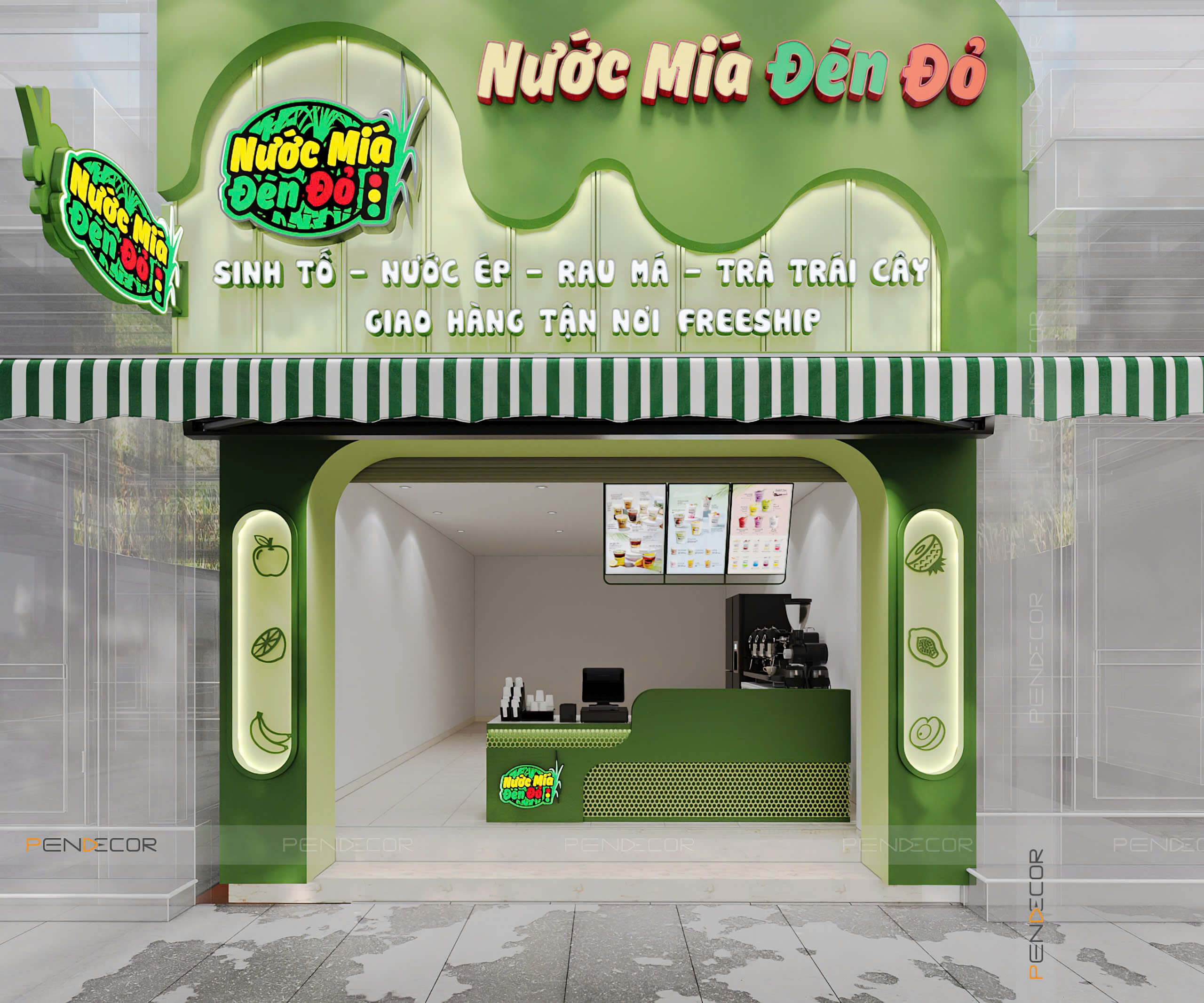 Thiết Kế Mặt Tiền Tiệm Nước Mía Đèn Đỏ