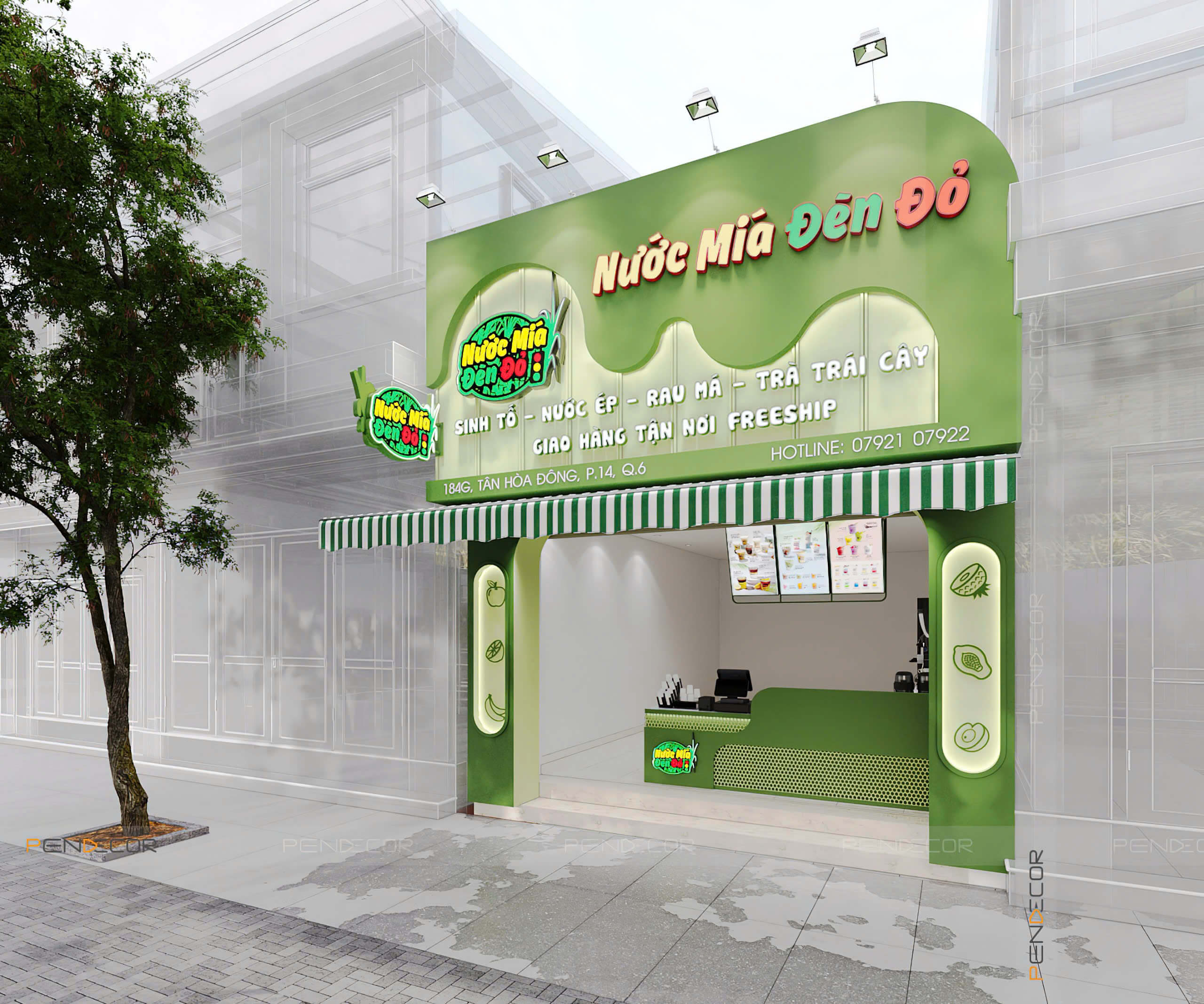 Thiết Kế Mặt Tiền Tiệm Nước Mía Đèn Đỏ