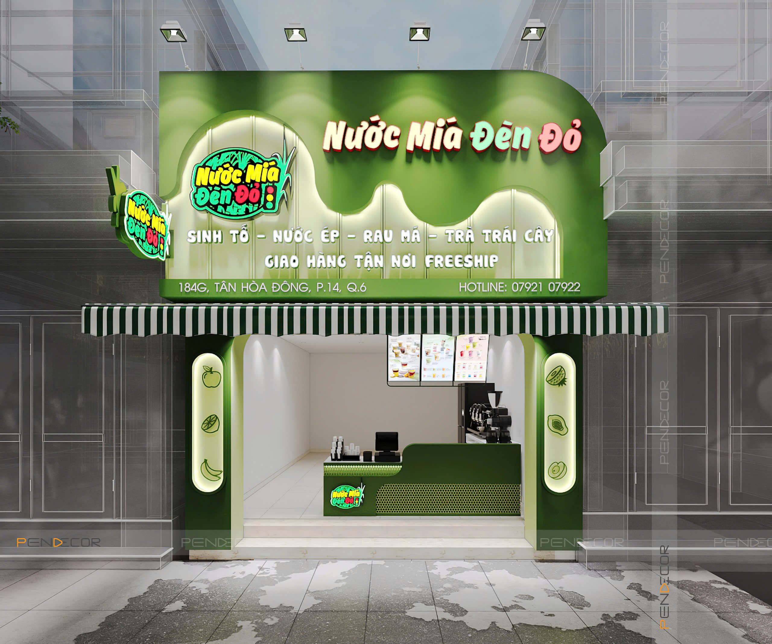 Thiết Kế Mặt Tiền Tiệm Nước Mía Đèn Đỏ